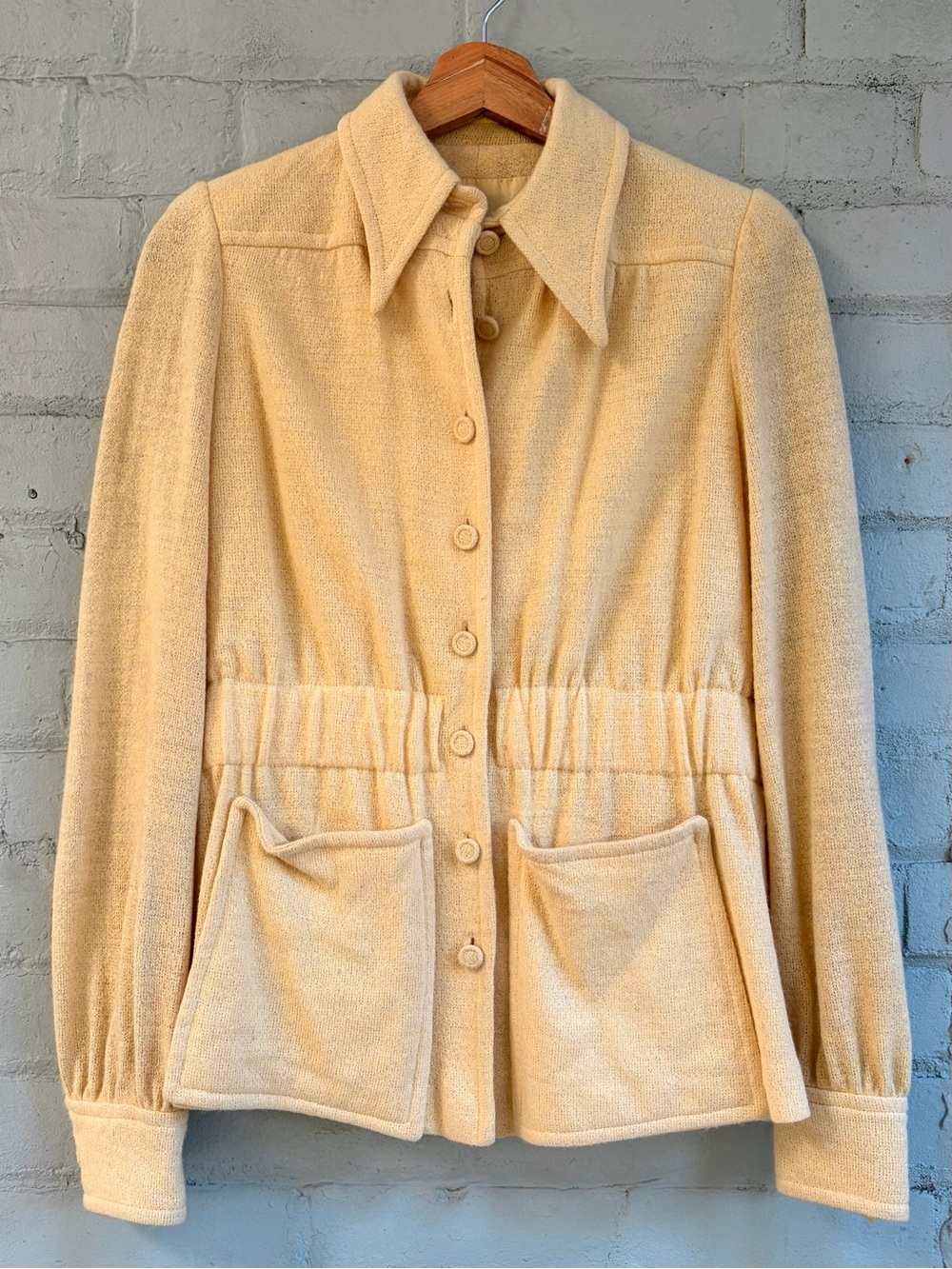 Vintage 70s Yellow Knit Triangle Collar Blazer Jacket